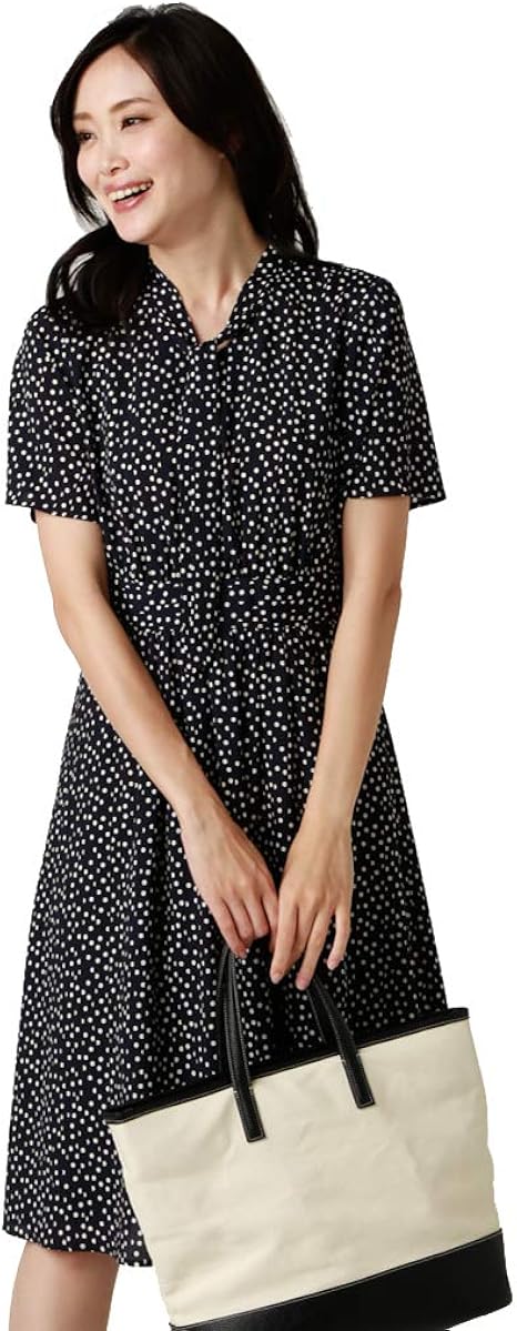 Amazon Co Jp ニューヨーカー ワンピース スライドドット プリント ボウタイ 半袖 ネイビー 11号 服 ファッション小物