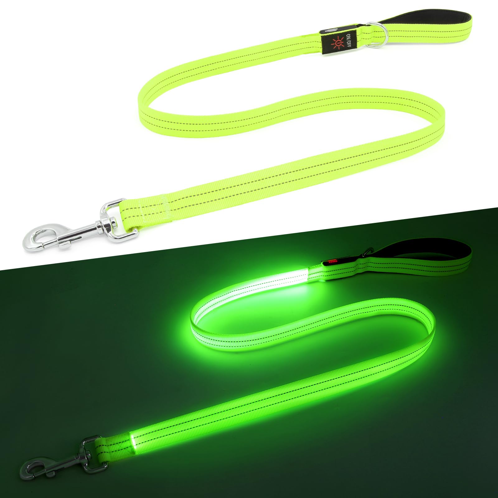Kpuplol LED Dog Leash for Night Walking - 1600FT USB-Rechargeable Reflective & Glow-in-the-Dark Leash with Padded Handle, Safety Light Up Lead for Small Medium Large Dogs(Green)
