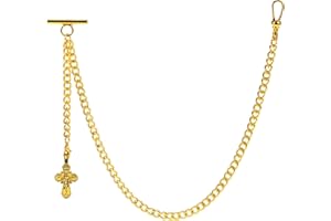 ZTA Albert Chain Pocket Watch Chain Fob Chain for Men Jesus Cross Pendant Design Medal Fob with T Bar Swivel Clasp