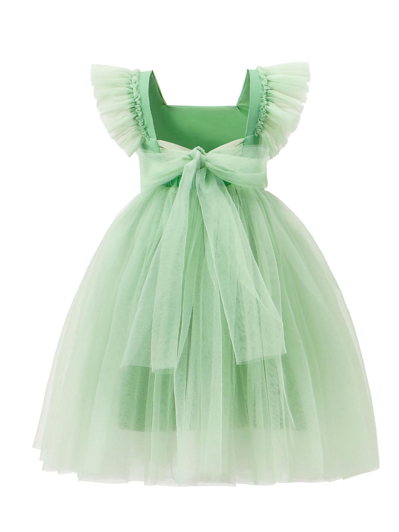 Tutu.kk Toddler Girls Vintage Party Dress Ruffled Sleeve A-Line Tulle Flower Girl Dresses for Wedding,Birthday Green 7-8 Years Image