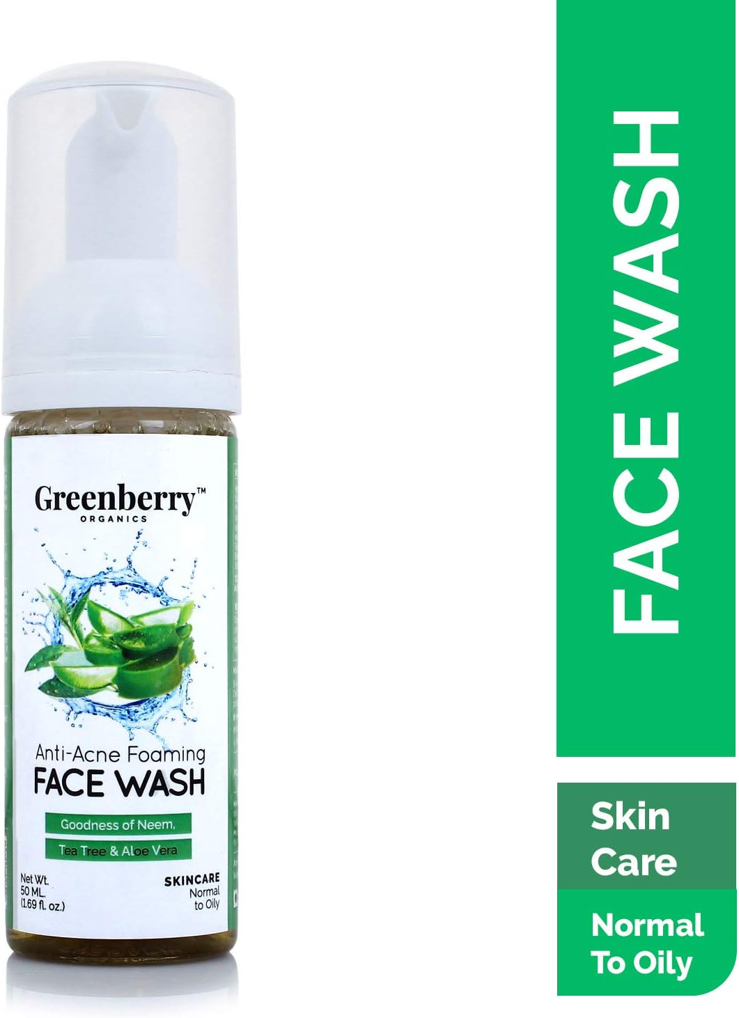 Greenberry Organics Anti-Acne Foaming Face Wash with the Goodness of Neem, Aloe Vera & Tea Tree Extracts, Unisex for…
