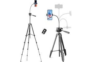 Aureday Phone Tripod, 82" Tripod for iPhone with Flexible Gooseneck, Wireless Remote and Phone Holder, Extendable Cell Phone&Camera Tripod Stand for Selfies/Video Recording/Live Streaming/Vlogging