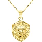 Jewelry America 14k Yellow Gold Mini Lion Head Charm Animal Pendant Necklace