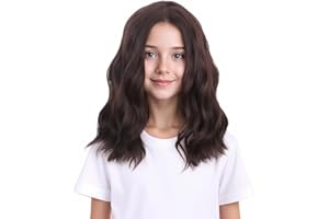 Ufindcos Dark Brown Wig for Kids Child Short Brown Curly Wavy Wig Girls Side Part Wigs Kids Daily Party Cosplay Wigs
