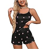winkbay Women's 2 Piece Heart Print Pajama Set Summer Cute Scoop Neck Sleeveless Top and Shorts Loungewear