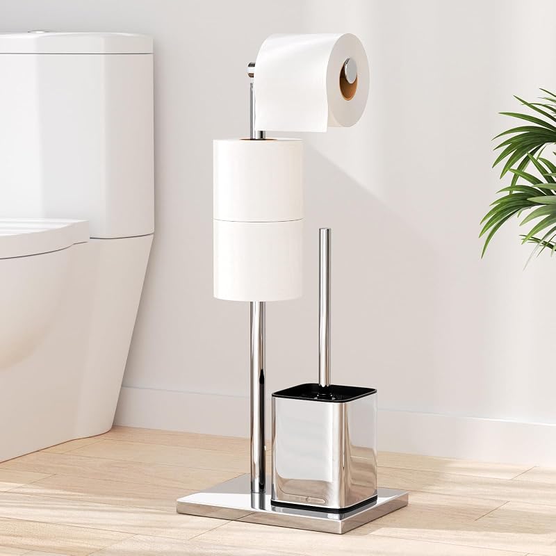 Susswiff Stainless Steel Toilet Roll Holder with Toilet Brush Free Standing