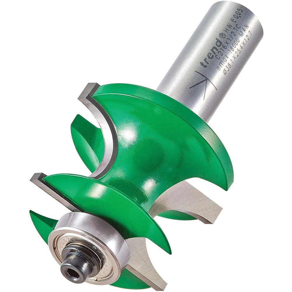 Trend CraftPro Corner Bead Router Cutter, 1/2 Inch Shank, 38.1mm Cut Diameter & 26mm Cut Length, 9.5mm Radius, Tungsten Carbide Tipped, Bearing Guided, C216X1/2TC