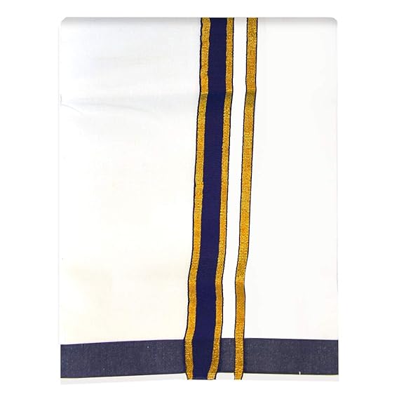 Mens Cotton Fancy Border Normal Dhoti (Size : FS-Per Piece - 2Mtrs) Color Blue