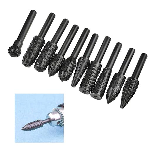 10 Stück Rotary Feile Raspel Hartmetall Frässet Schaft Holz Schnitzen Bits zum Schleifen Polieren Schnitzen Trimmen Bohrer