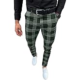 Men's Fashion Stretch Dress Pants Slim Fit Plaid Pants Business Suit Pants Casual Golf Pants
