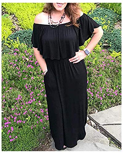 image for Kidsform Women's Off The Shoulder Maxi Dress Ruffle Party Side Split B