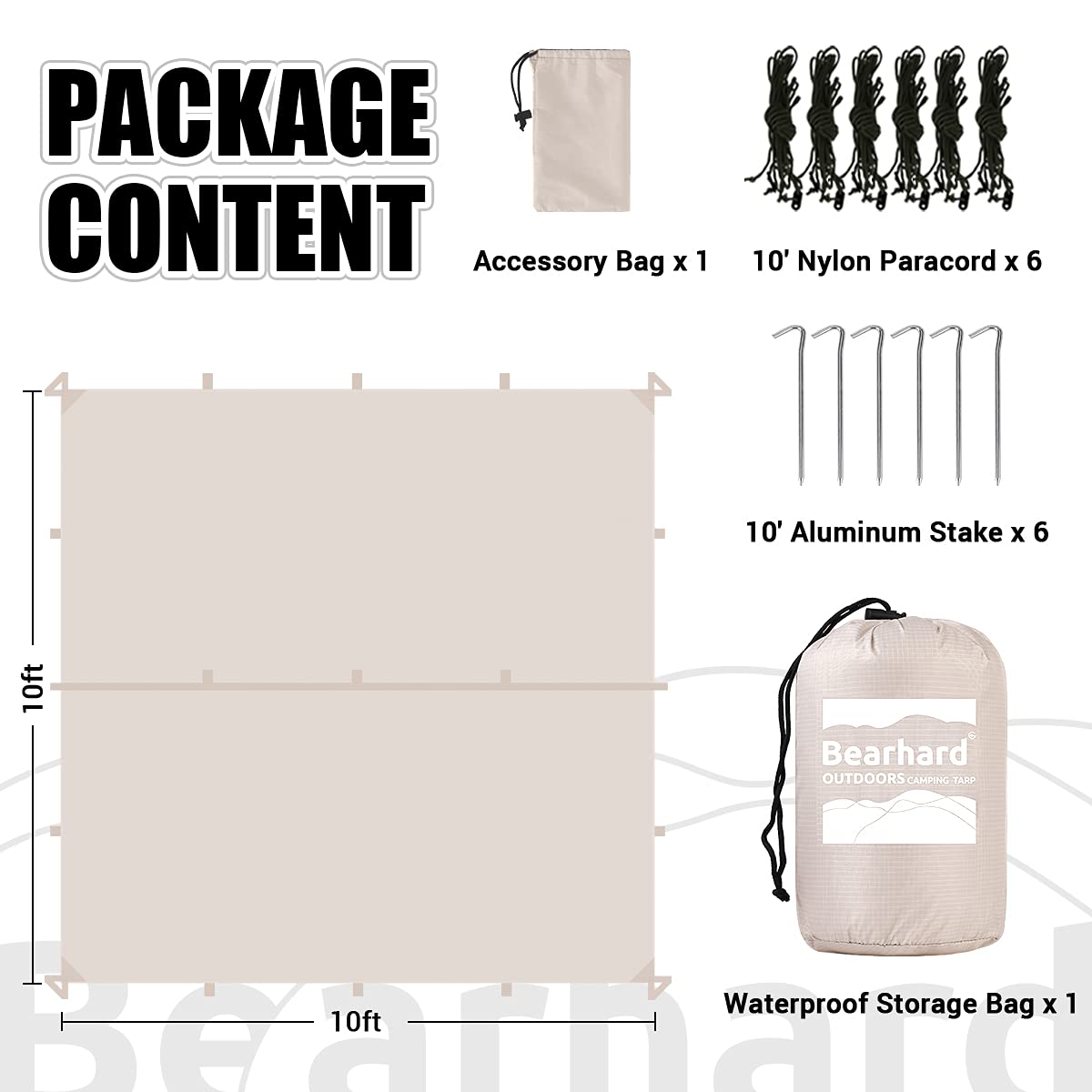 Bearhard 10 x 10 ft/10 x 12 ft Waterproof Rainfly