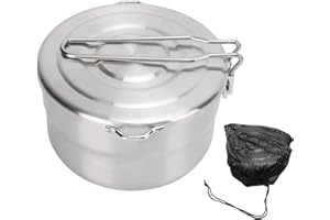 1.5L Camping Pot, 304 Stainless Steel Cooking Pot, Milk Pot for Camping, Folding Handle Stable Camping Cook Pot with Lid for 