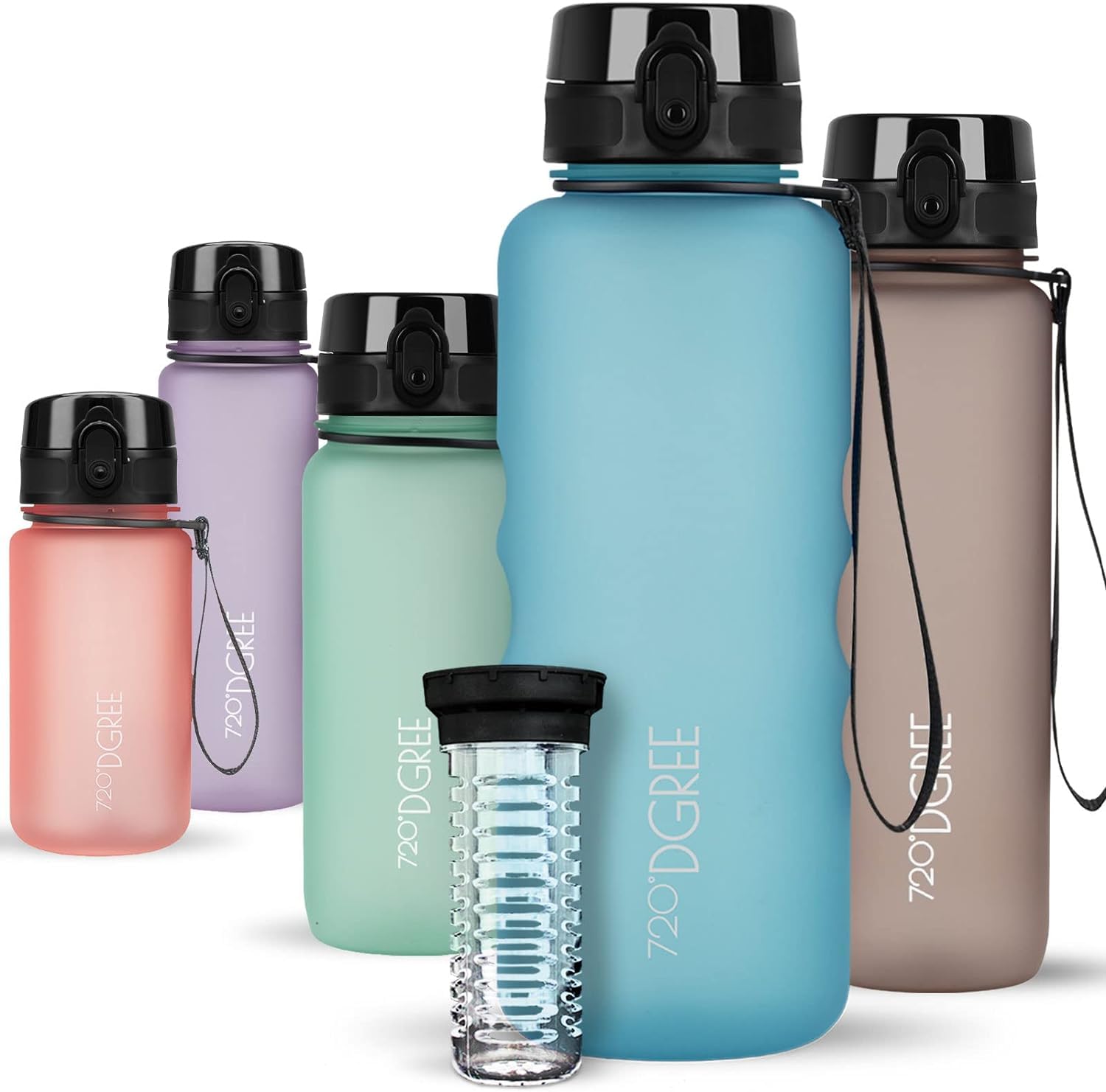 720°DGREE Water Bottle “uberBottle“ - 1.5 L softTouch +Fruit-Infuser - BPA-Free Tritan, Leakproof, Reusable Drinking Bottle - Sports Bottle for Gym, Running, Fitness, Hiking, Travel, School, Office