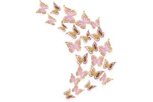 pinkblume Gold and Pink Butterfly Decorations Stickers 3D Butterfies Wall Decor DIY Home Decorations Removable Wall Decals Mu