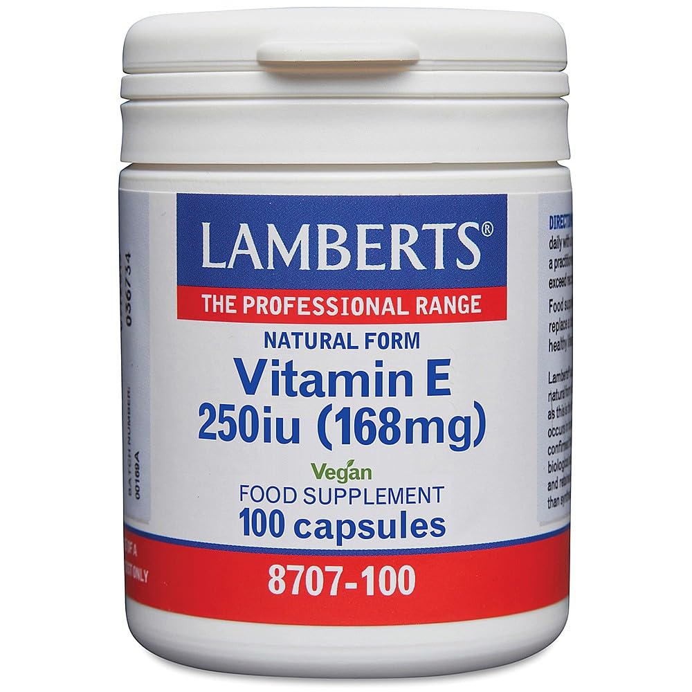 Lamberts Vitamin E Capsules – Natural d-Alpha Tocopherol 250iu – Antioxidant Support for Cells & Skin – 100 Capsules