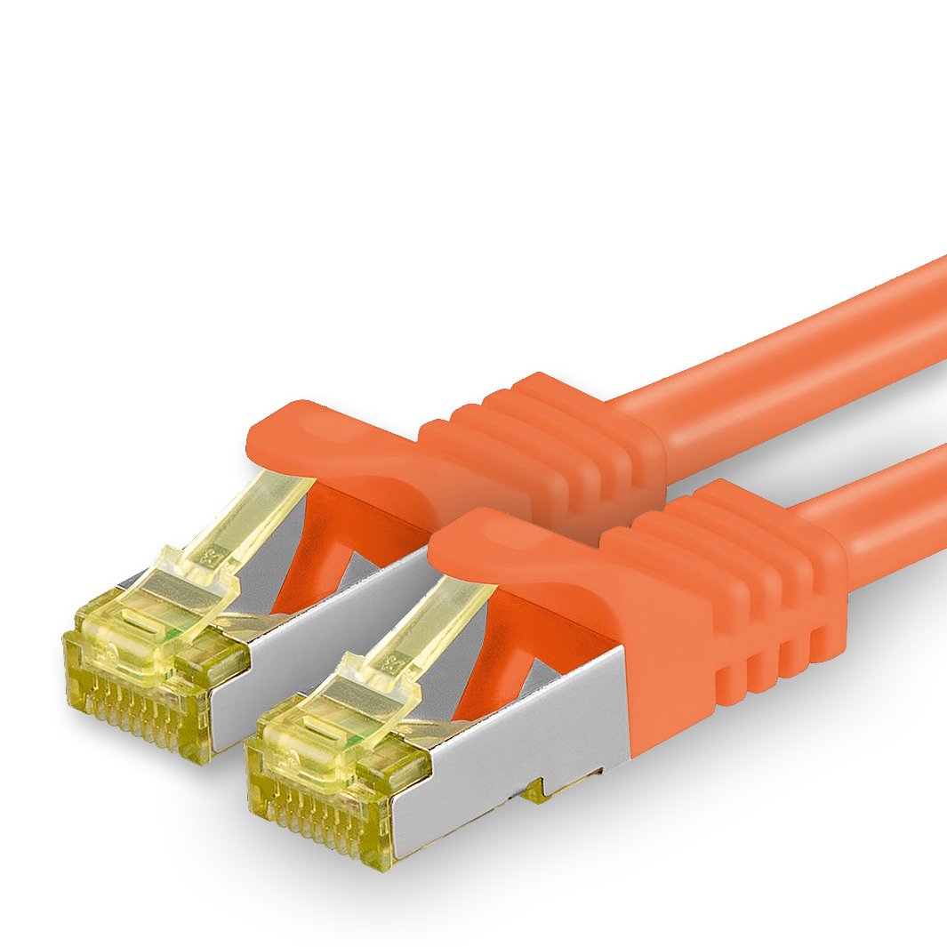 Cat.7 Patch Cable Set, S/FTP (PiMF) Ethernet LAN Network Cables, 10 Gigabits/10000 Mbps – High Speed – 600 MHz with Locking Protection, Halogen-Free (LSZH) Orange - 1 pièce 10m
