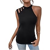 Floerns Women's Cut Out Mock Neck Asymmetrical Sleeveless Casual Tank Top