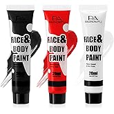 PASNOWFU Black White Red Face Paint - Water-Based Non-Toxic Face Body Paint Kit for Demon and Spider-Inspired , Full Coverage Washable Formula for Halloween Cosplay, Costume Parties, Sports Events