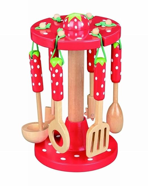 Wooden Strawberry Designed Toy Cooking Utensils, Ideal for Toy Kitchens