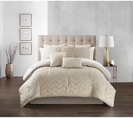 An elegant fashion forward bedding collection with everything you need for a complete bedroom decor makeover. hnu 10 piece modern style luxury ivory