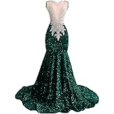 Datangep Sleeveless Black Sequins Mermaid Evening Dress Beads Crew Neck Pageant Prom Gowns Celebrity Dress