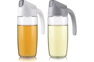 Nicunom 2 Pack Auto Flip Olive Oil Dispenser Bottle, 20 Oz Leak-Proof Condiment Glass Container with Automatic Cap and Stoppe