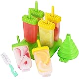 IKICH Popsicle Molds BPA Free 6 PC Easy Release Ice Pop Makers Reusable with Silicone Funnel and Cleaning Brush,Dishwasher Sa