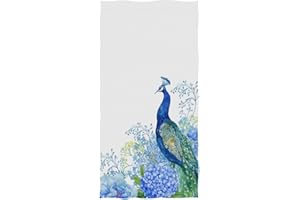 Naanle Beautiful Peacock Flowers Print Soft Bath Towel Large Hand Towels Multipurpose for Bathroom, Hotel, Gym and Spa (16" x 30",White Blue)