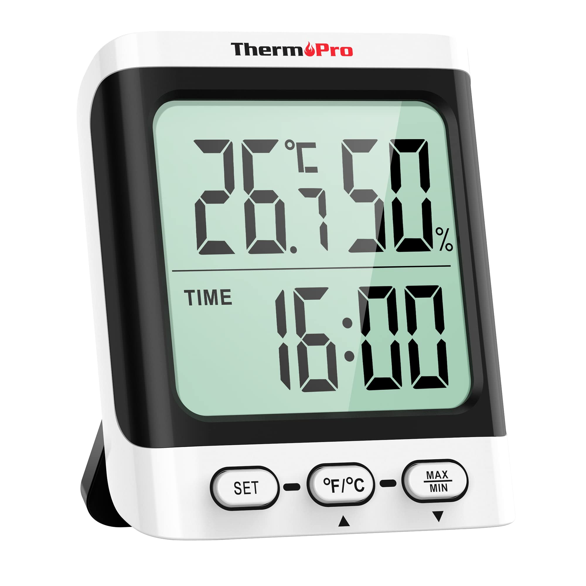 ThermoPro 温度計 湿度計 温湿度計 高精度 室温計 室内 時計付き 大画面 最高最低温度湿度表示 卓上スタンド 置き型 マグネット 壁掛け対応 赤ちゃん 部屋 新築祝い ギフト TP152商品画像