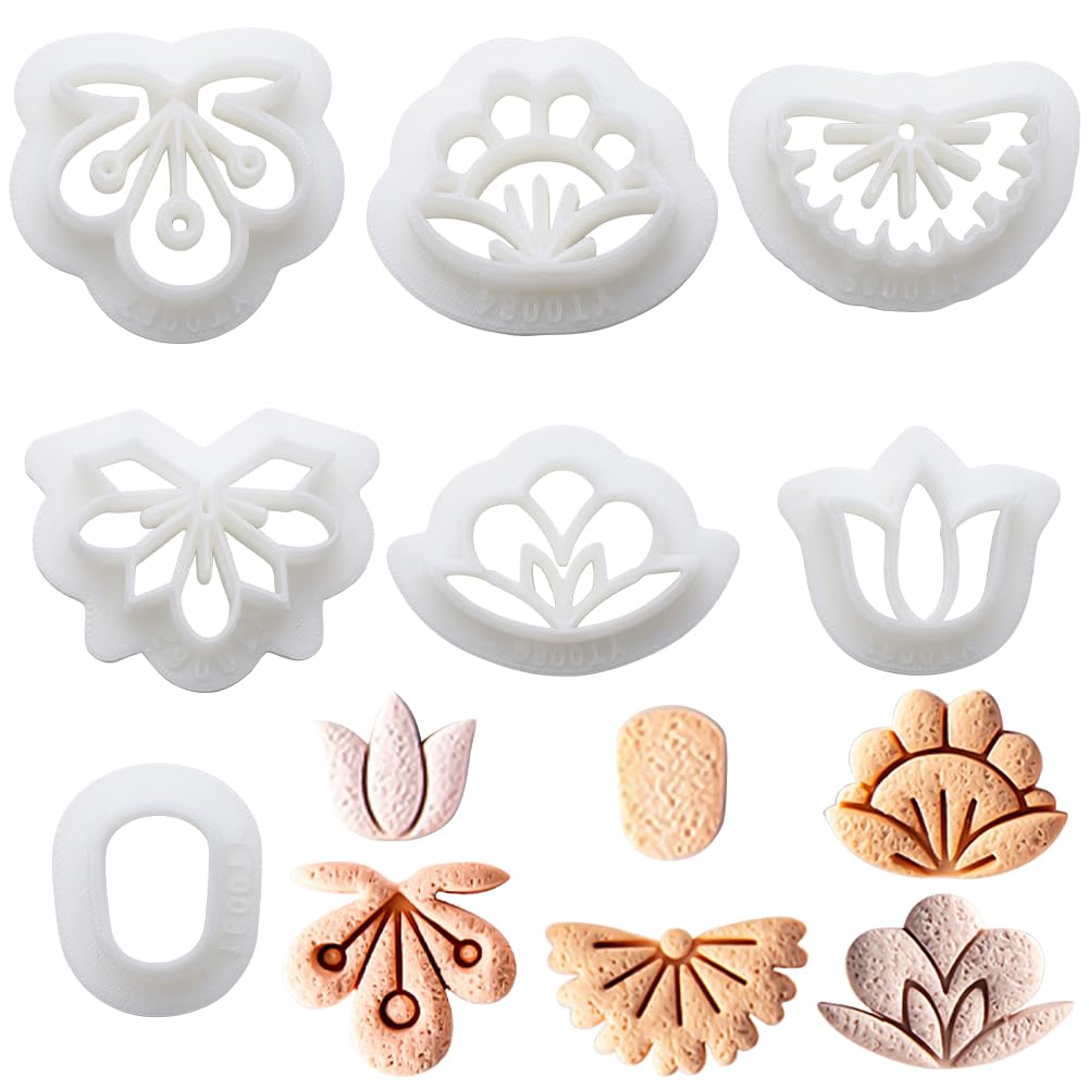 CRASPIRE 7 Shapes Flower Polymer Clay Cutters Basic Clay Cutter for Polymer Kit Boho Vintage Floral Earring Pattern Molds Jewelry Making DIY Crafts Bakery Cake Ear Studs