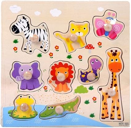 Vibgyor Vibes MDF Wooden Early Age Matching Jigsaw Puzzle for Kids with Knobs (Zoo/Wild Animals Theme)- Pack of 1