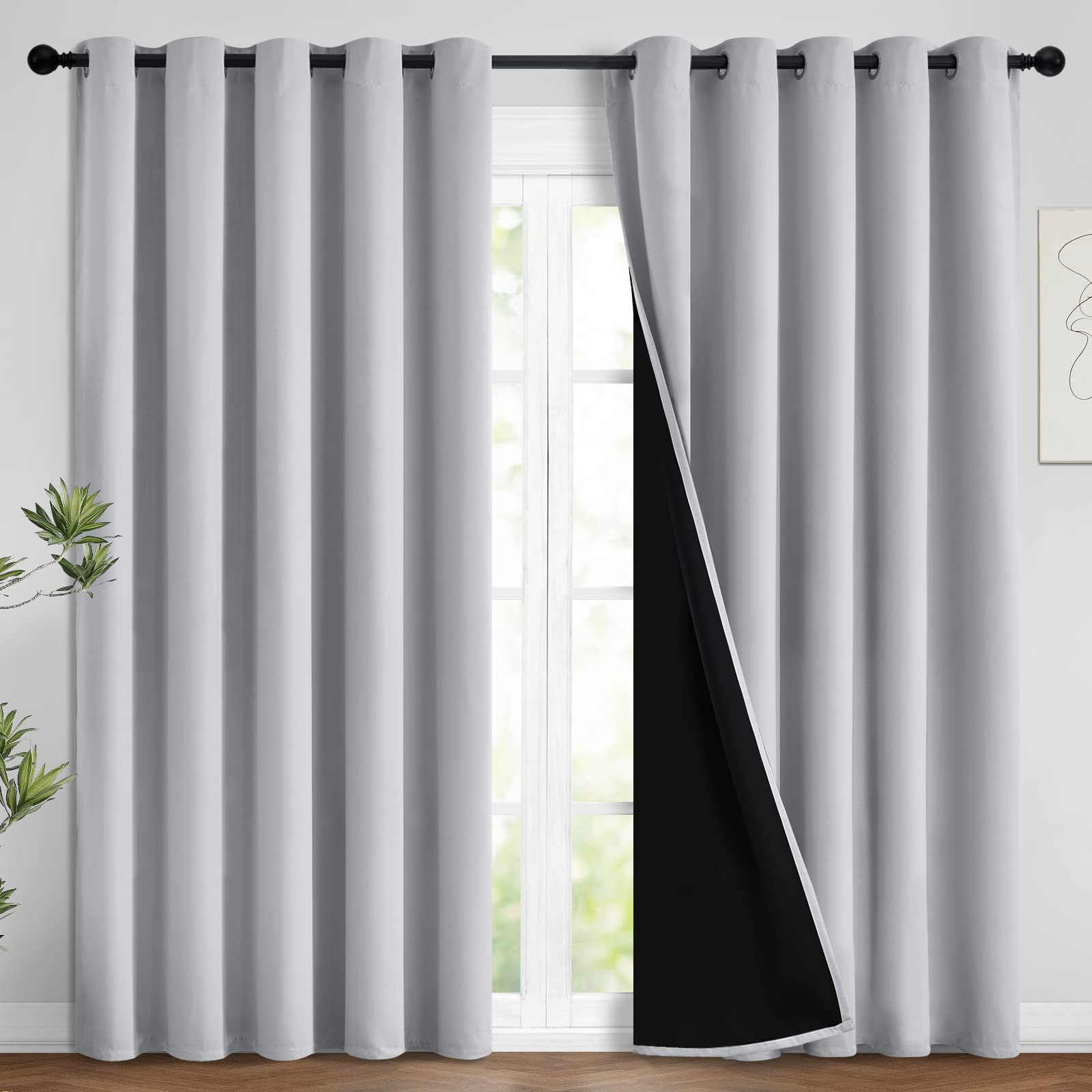 Photo 1 of Yakamok 100% Blackout Lined Panels, Room Darkening Thermal Insulated Blackout Curtains for Bedroom, Heat Blocking Drapes for Living Room(62Wx84L, Light Grey, 2 Panels)