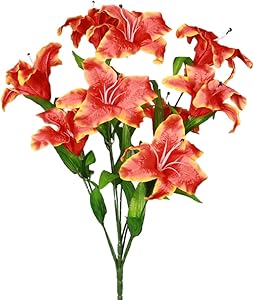 SN Decor Artificial Flowers Tiger Lily Fake Flowers for Wedding Home Party Garden Shop Office Decoration 1 Bouquet with 9 Heads Stargazer Lilies (Orange)