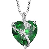 STARCHENIE Heart Birthstone Necklace for Women 925 Sterling Silver Star Heart Pendant Jewelry Gift for her