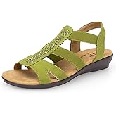 VJH confort Women's Comfort Flat Sandals Summer,with Rhinestone Open Toe Elastic Slip On Slingback Casual Walking Low Heele Sandals