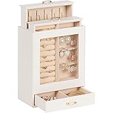 Homde Valentine's Day Gifts Jewelry Organizer Girls Women Jewelry Box for Necklaces Rings Earrings Gift Bracelets Storage Case (White + Gold)