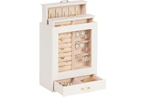 Homde Jewelry Organizer Girls Women Jewelry Box for Necklaces Rings Earrings Christmas Gift Bracelets Storage Case (White + Gold)