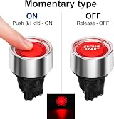Gebildet Universal SPST 12V-24V 50A Push Start Ignition Button Red view 3
