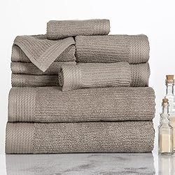 See Lavish Home Ribbed 100% Cotton 10 Piece Towel Set - Taupe Details