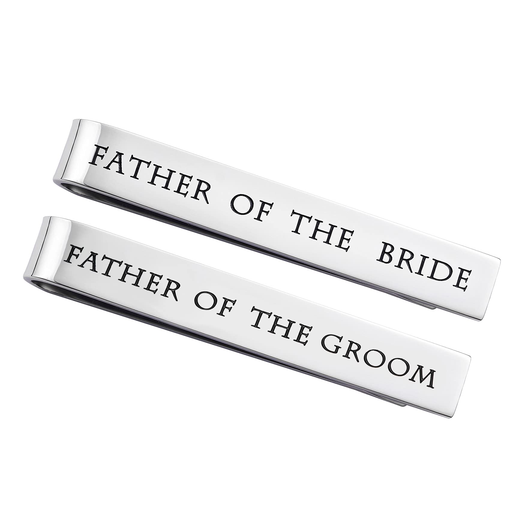 Stainless Steel Tie Clip Wedding Set - Father of The Groom Tie Clip - Father of The Bride Tie Bar