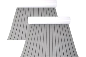 XLQFLP Boat Flooring 240×90×0.6cm, EVA Decking Sheet,Strong Self-Adhesive, Non-Slip Faux Teak Light Grey Black Straight Strip