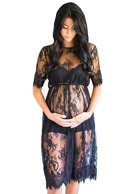NiSeng Schwangere Frauen Wimpern Spitze Kurze Ärmel Kleid Schwangere Frauen Foto-Shooting Kleid
