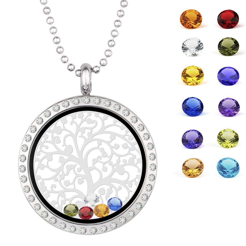 EBOETA Birthstone Pendant Necklace Floating Charm Locket Necklace Gifts for Mom Grandma Sister Friends