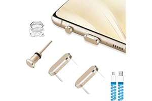 VIWIEU USB C Dust Cover Cap Charms, Cell Phone Type C Charging Port and Earphone Jack Dirt Protectors, Compatible with Samsung Galaxy Pixel OnePlus Laptop MacBook Pro Golden 2 Pack