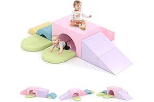 OLAKIDS Toddler Climbing Toys Indoor, 8 Pieces Baby Foam Blocks Soft Play Set with PU Leather, Kids Climb Crawling Activity G