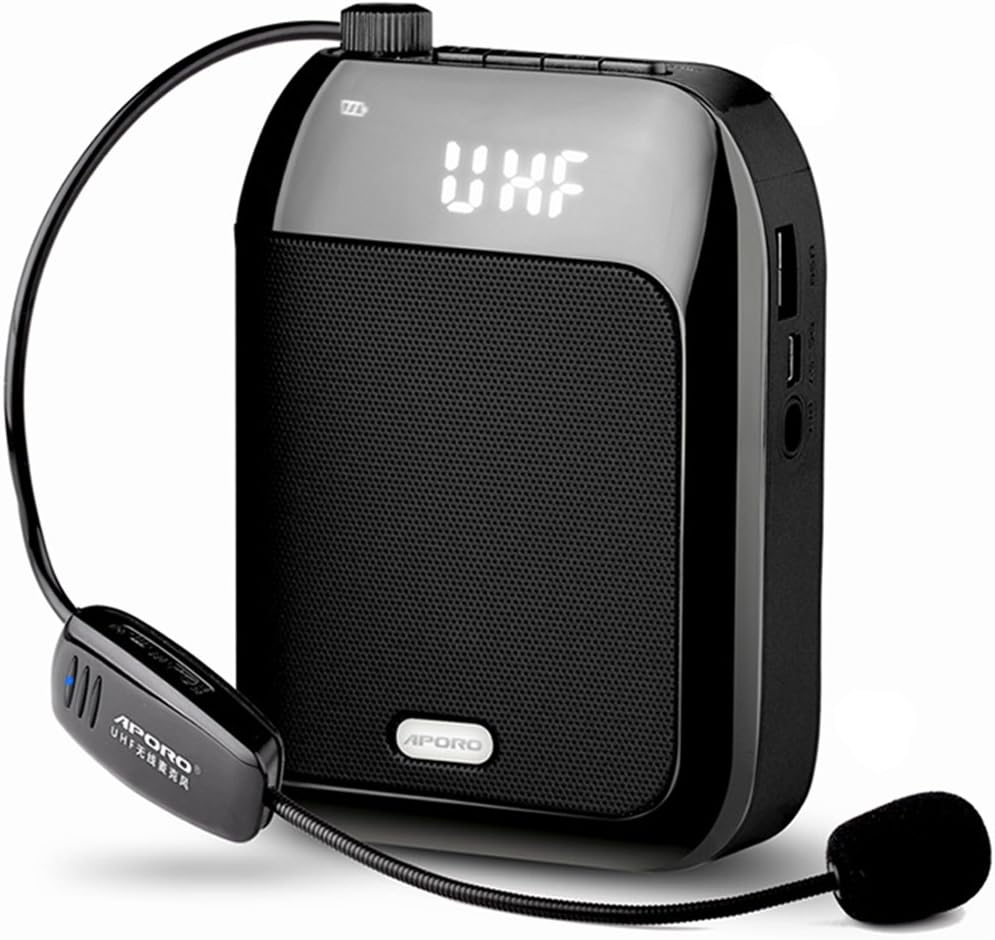 Aporo T9 UHF Wireless Smart Portable Voice Amplifiere LoudSpeaker Support TF Card/MP3/U disk/Aux Input for Teachers Outdoor.Activity Host,Training(Black UHF)