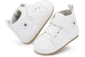 BACSAC Infant High Top Sneakers Baby Shoes Toddler Sneakers Newborn Boy Girl First Walker Shoes Soft PU Slippers for 0-6-12-18 Months for Little Kids Prewalker Shoes for 0-1-2 yrs Old