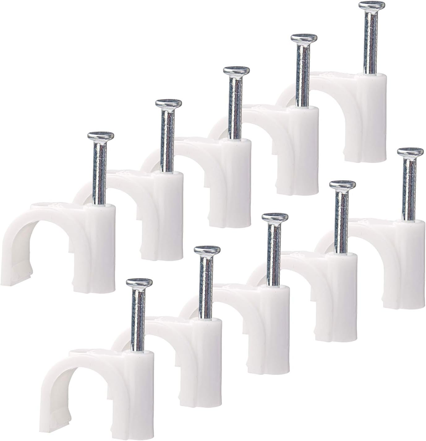 Circle Wire Clips 100pcs Electrical Wire Cord Clamps Cable Wire Management with Steel Nail Cable Wholesales for Car Office and Home (6MM, White)