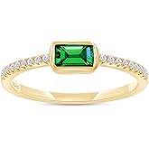 AFFY Half-Eternity Engagement Ring, 3X5MM Radiant Shape Zambian Emerald Lab Grown Gemstone & Created Moissanite Wedding Promise Ring In 14K Gold Over Sterling Silver (0.35 Cttw)